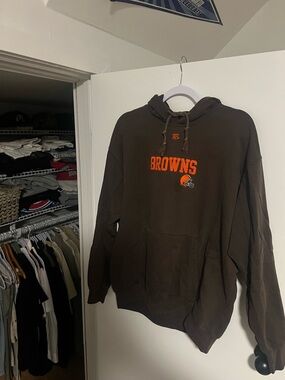 NFL Browns Crewneck Pullover Hoodie in Brown with Orange Logo